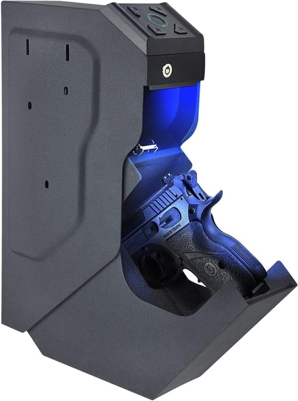 Gun Safe Box Mounted Quick Access Pistol Sentry Handgun Safe For Nightstand Safety Device Fingerprint Biometric Smart Keypad Password Key Lock