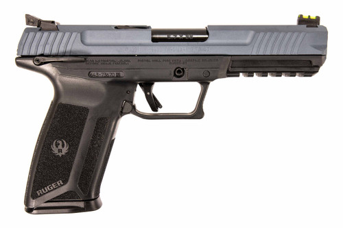 Ruger 57 5.7x28mm, 4.94" Barrel, Cobalt Kinetic Slate Blue Slide, Black Frame, Manual Safety, 20rd