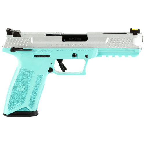 Ruger 57 TALO Edition 5.7x28mm, 4.94" Barrel, Turguoise Frame, Silver Slide, Manual Safety, 20rd