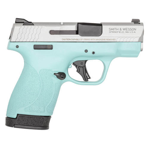 Smith & Wesson M&P Shield Plus 9mm, 3.1" Barrel, Robins Egg Blue Frame, Silver Slide, Manual Safety, 13rd